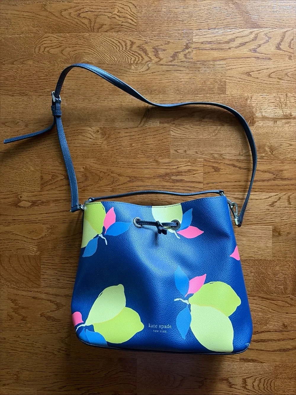 Kate Spade New York Eva Lemon Zest Tote Bag Large Bucket Leather Blue Yellow